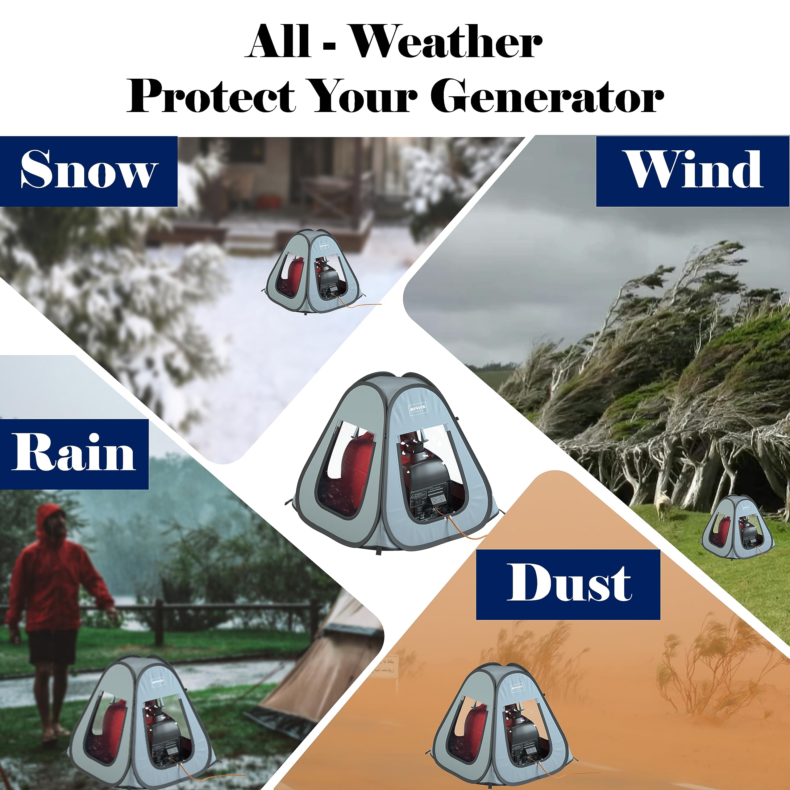 BENVOL Small Inverter Generator Cover, In Operation, All-Weather Use, Waterproof, Snow Resistant, Foldable Storage, 420D Waterproof Oxford cloth, For Honda and Most 1000~2300 Watt Generators, Gray