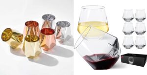 jbho stemless wine glasses set of 12, drinking cups, 10oz diamond shaped unique wine glass with gift box for serving white wine, red wine, cocktail, whiskey, bourbon, cool water, gift for housewarming