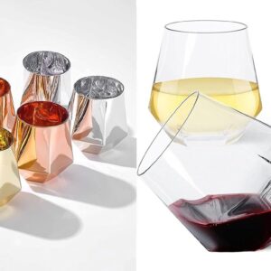 JBHO Stemless Wine Glasses Set of 12, Drinking Cups, 10Oz Diamond Shaped Unique Wine Glass with Gift Box for Serving White Wine, Red Wine, Cocktail, Whiskey, Bourbon, Cool Water, Gift For Housewarming