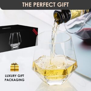 JBHO Stemless Wine Glasses Set of 12, Drinking Cups, 10Oz Diamond Shaped Unique Wine Glass with Gift Box for Serving White Wine, Red Wine, Cocktail, Whiskey, Bourbon, Cool Water, Gift For Housewarming