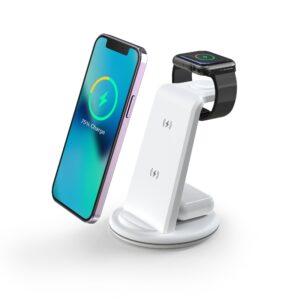 3 in 1 wireless charger for iphone, fast charger stand dock for multiple devices, wireless charging station for iphone 14/13/12/se/x/xr/xs, iwatch series 8/7/6/5/4, airpods 3/2/pro, and more