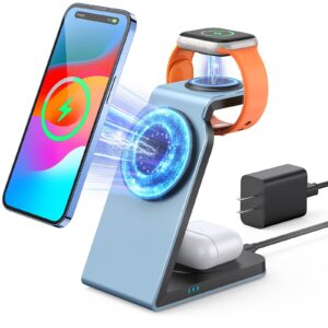 charging station for apple wireless charger 3 in 1: 2024 new aluminum alloy magnetic charger stand fast charging multiple devices for airpods, apple watch, iphone 15 14 13 12 pro/pro max/plus/mini