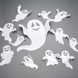 halloween ghost wall decor 24 pcs 3d cute ghost stickers set halloween decorations reusable self-adhesive white ghost wall decals halloween party supplies for gothic home window door wall room decor