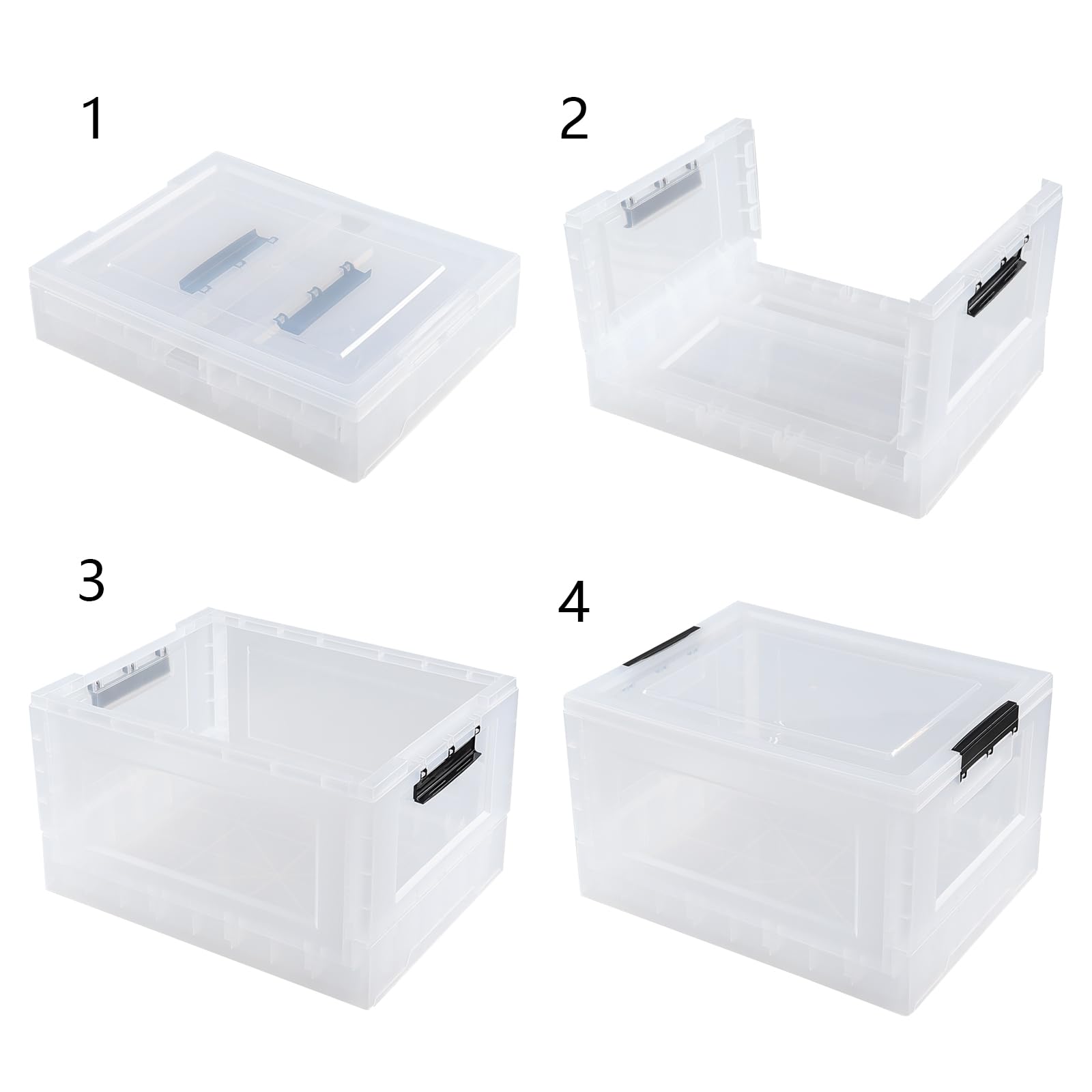 Qqbine 32 Quart Plastic Folding Storage Bin with Lid, Collapsible Storage Crate Boxes, 4 Packs