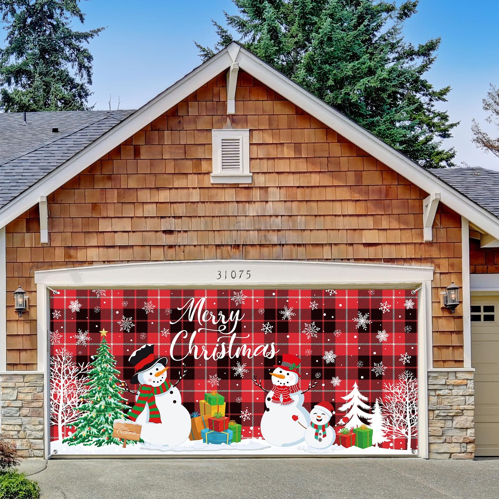 Buryeah 6 x 13 ft Christmas Banner Garage Door Decorations Large Garage Door Cover Christmas Photo Backdrop for Indoor Outdoor Home Holiday Party(Snowman Style)