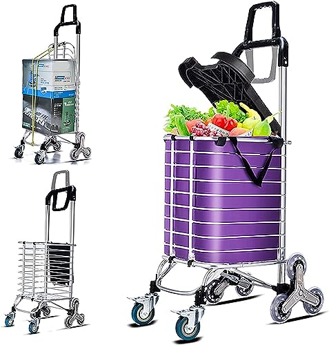 Grocery Stair Climber Shopping Cart with 8 Wheels, Folding Shopping Carts for Groceries with Double Handle for Utility Shopping Cart Purple