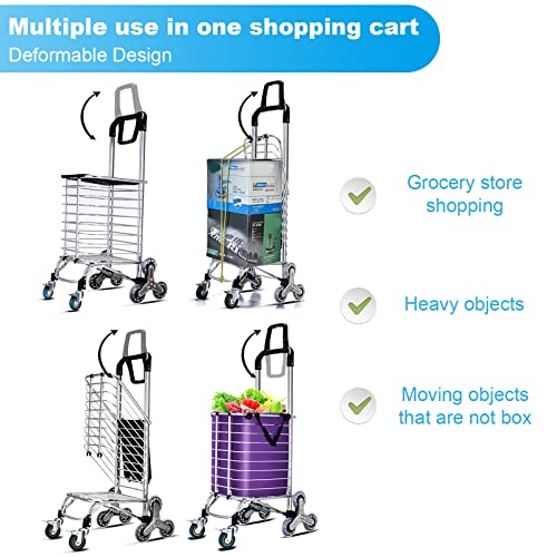 Grocery Stair Climber Shopping Cart with 8 Wheels, Folding Shopping Carts for Groceries with Double Handle for Utility Shopping Cart Purple