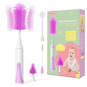 tpchapni electric bottle brush cleaner,electric baby bottle brush cleaner set,rechargeable with replaceable silicone water bottle and nipple brush head,straw brush for baby & new moms (purple)