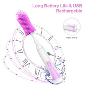 TpChapNi Electric Bottle Brush Cleaner,Electric Baby Bottle Brush Cleaner Set,Rechargeable with Replaceable Silicone Water Bottle and Nipple Brush Head,Straw Brush for Baby & New Moms (Purple)