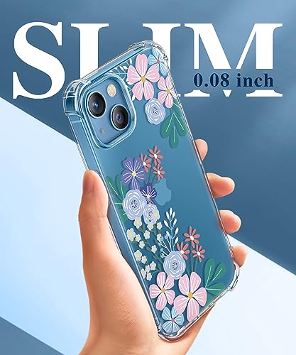 GVIEWIN Designed for iPhone 13 Case 6.1 Inch, with Tempered Glass Screen Protector + Camera Lens Protector Clear Flower Soft & Flexible Shockproof Floral Women Phone Cover (Spring Blossom/Colorful)