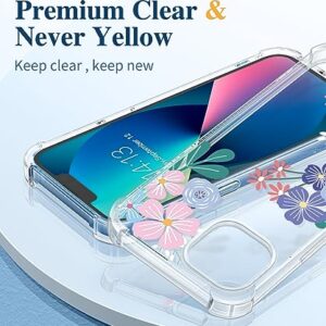 GVIEWIN Designed for iPhone 13 Case 6.1 Inch, with Tempered Glass Screen Protector + Camera Lens Protector Clear Flower Soft & Flexible Shockproof Floral Women Phone Cover (Spring Blossom/Colorful)