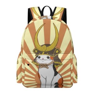 japanese bobtail cat wears samurai travel backpack lightweight 16.5 inch computer laptop bag casual daypack for men women