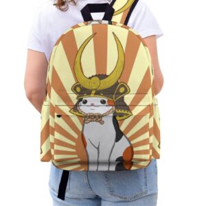 Japanese Bobtail Cat Wears Samurai Travel Backpack Lightweight 16.5 Inch Computer Laptop Bag Casual Daypack for Men Women