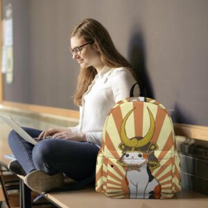 Japanese Bobtail Cat Wears Samurai Travel Backpack Lightweight 16.5 Inch Computer Laptop Bag Casual Daypack for Men Women