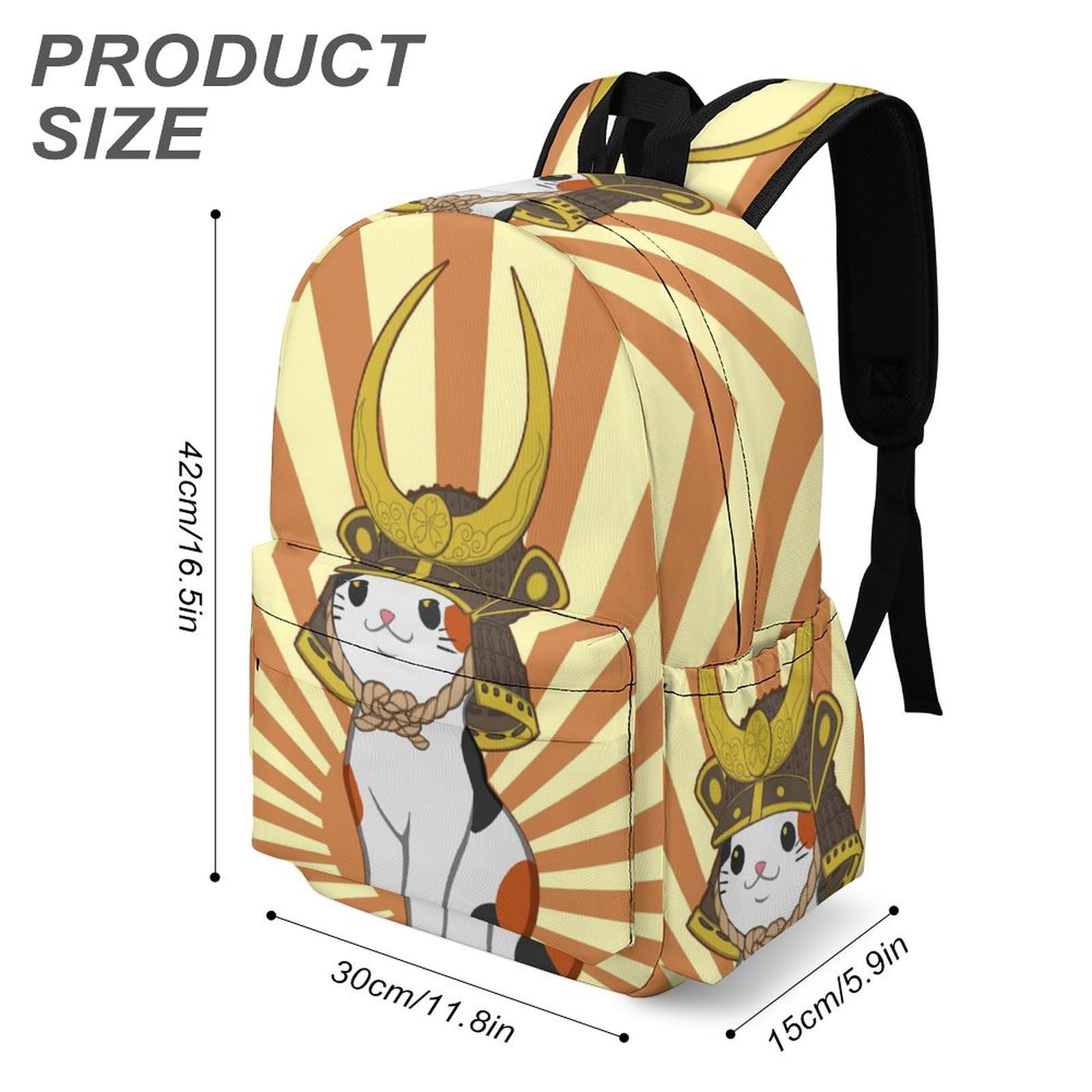 Japanese Bobtail Cat Wears Samurai Travel Backpack Lightweight 16.5 Inch Computer Laptop Bag Casual Daypack for Men Women