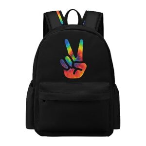 tie dye peace sign travel backpack lightweight 16.5 inch computer laptop bag casual daypack for men women