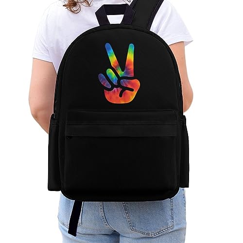 Tie Dye Peace Sign Travel Backpack Lightweight 16.5 Inch Computer Laptop Bag Casual Daypack for Men Women