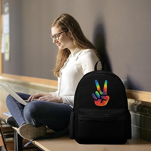 Tie Dye Peace Sign Travel Backpack Lightweight 16.5 Inch Computer Laptop Bag Casual Daypack for Men Women