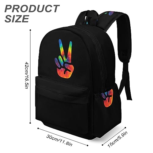 Tie Dye Peace Sign Travel Backpack Lightweight 16.5 Inch Computer Laptop Bag Casual Daypack for Men Women