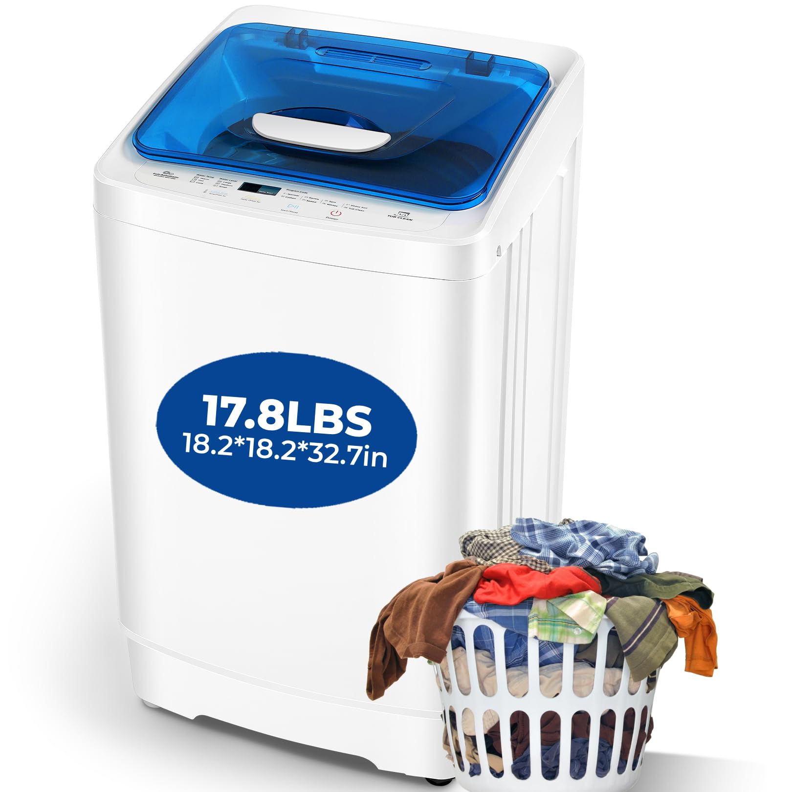 Nictemaw Portable Washing Machine 17.8Lbs Large Capacity 2.3 Cu.ft Laundry Machine with 8 Programs 3 Water Temps 3 Water Levels Selections Small Washing Machine for Apartment, Home, Dorms, Rv