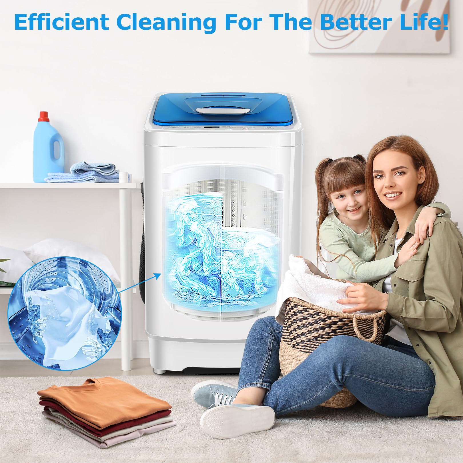 Nictemaw Portable Washing Machine 17.8Lbs Large Capacity 2.3 Cu.ft Laundry Machine with 8 Programs 3 Water Temps 3 Water Levels Selections Small Washing Machine for Apartment, Home, Dorms, Rv