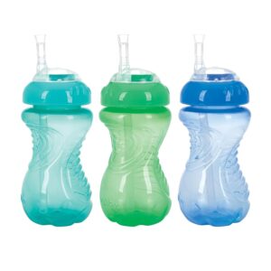 nuby 3 pack no spill flex straw toddler sippy cups - toddler cups spill proof with easy and firm grip - bpa free toddlers cups - green, blue, aqua