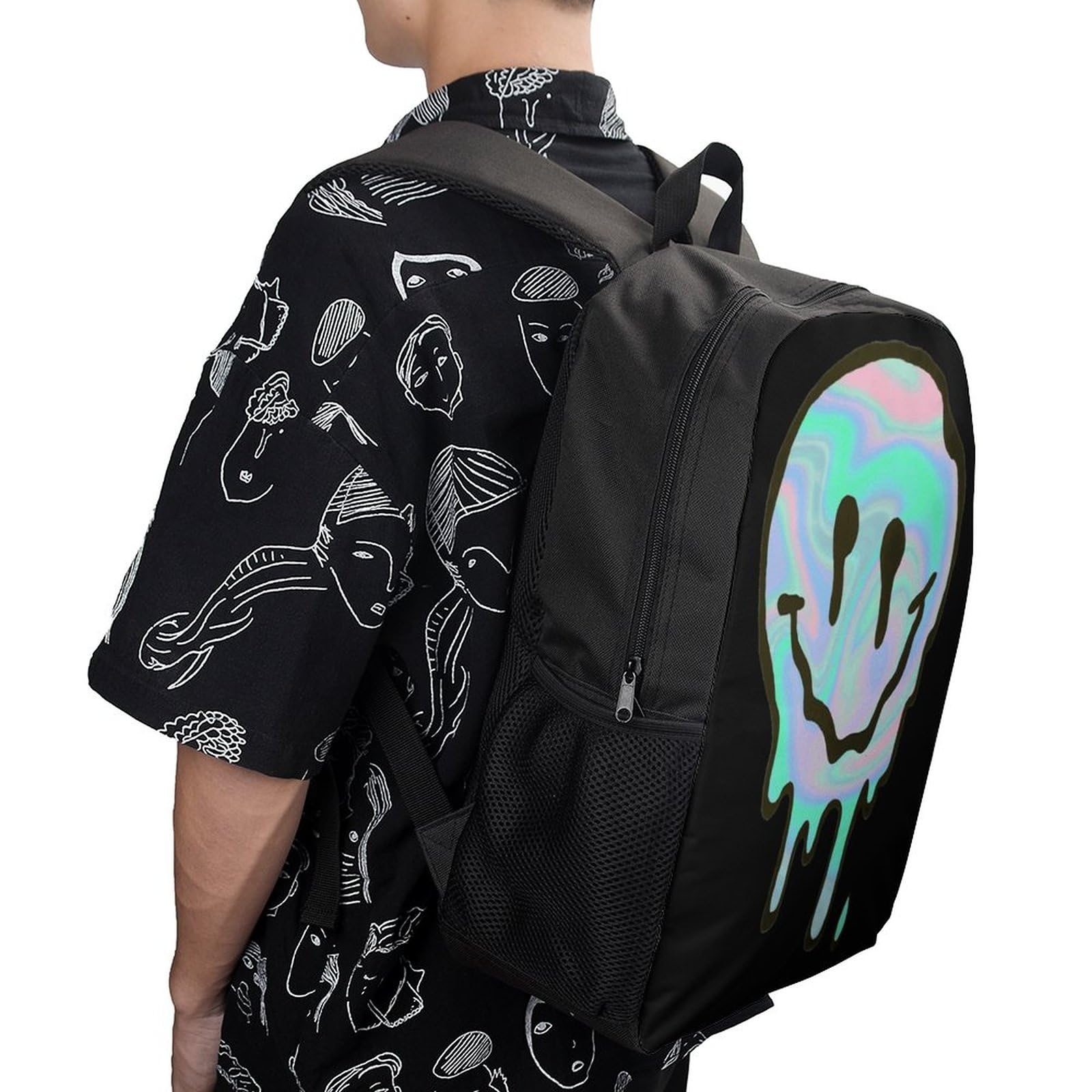 Melting Face Travel Backpack Casual 17 Inch Large Daypack Shoulder Bag with Adjustable Shoulder Straps