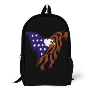 American Flag Eagle Travel Backpack Casual 17 Inch Large Daypack Shoulder Bag with Adjustable Shoulder Straps