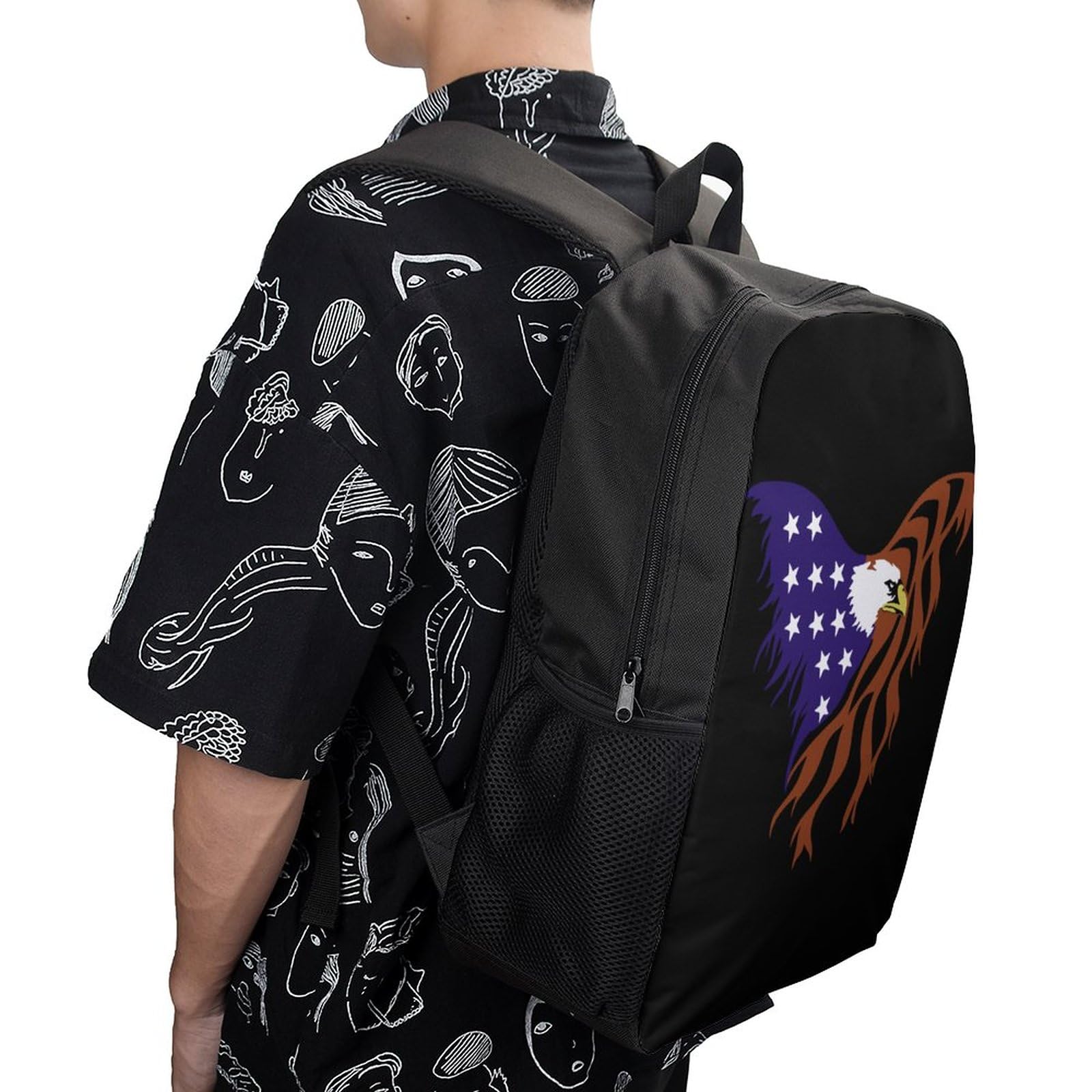 American Flag Eagle Travel Backpack Casual 17 Inch Large Daypack Shoulder Bag with Adjustable Shoulder Straps