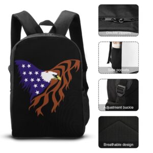 American Flag Eagle Travel Backpack Casual 17 Inch Large Daypack Shoulder Bag with Adjustable Shoulder Straps