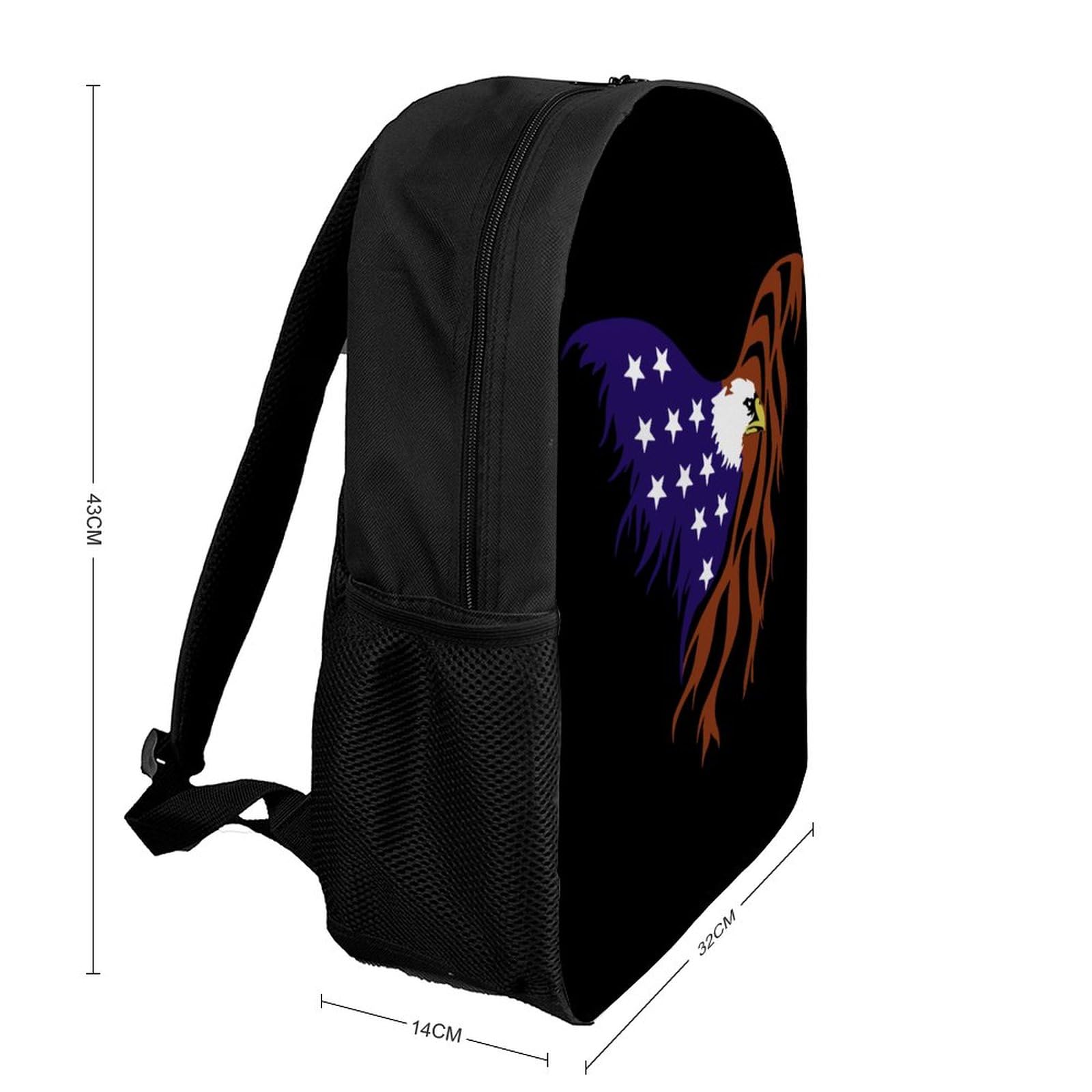 American Flag Eagle Travel Backpack Casual 17 Inch Large Daypack Shoulder Bag with Adjustable Shoulder Straps