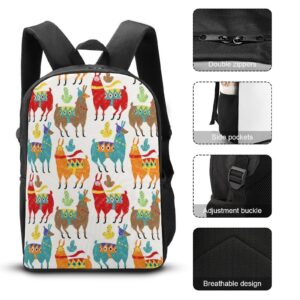 Alpaca and Llamas Travel Backpack Casual 17 Inch Large Daypack Shoulder Bag with Adjustable Shoulder Straps