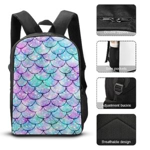 Mermaid Scales Travel Backpack Casual 17 Inch Large Daypack Shoulder Bag with Adjustable Shoulder Straps