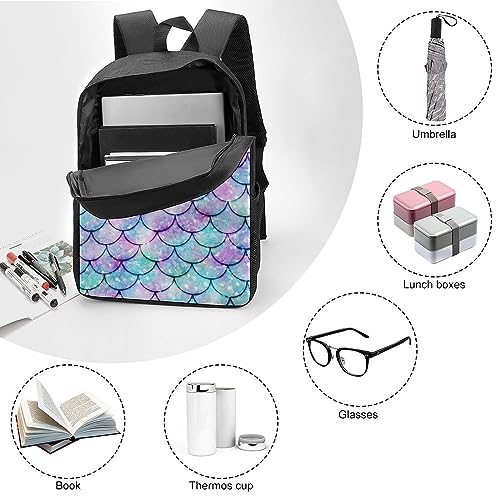 Mermaid Scales Travel Backpack Casual 17 Inch Large Daypack Shoulder Bag with Adjustable Shoulder Straps