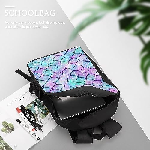 Mermaid Scales Travel Backpack Casual 17 Inch Large Daypack Shoulder Bag with Adjustable Shoulder Straps