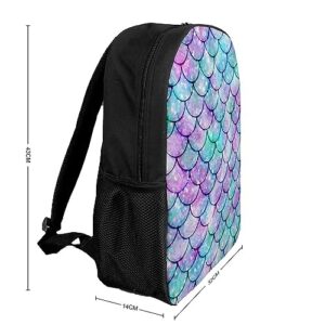 Mermaid Scales Travel Backpack Casual 17 Inch Large Daypack Shoulder Bag with Adjustable Shoulder Straps