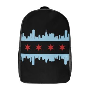 chicago city flag travel backpack casual 17 inch large daypack shoulder bag with adjustable shoulder straps