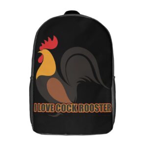 i love cock rooster2 travel backpack casual 17 inch large daypack shoulder bag with adjustable shoulder straps