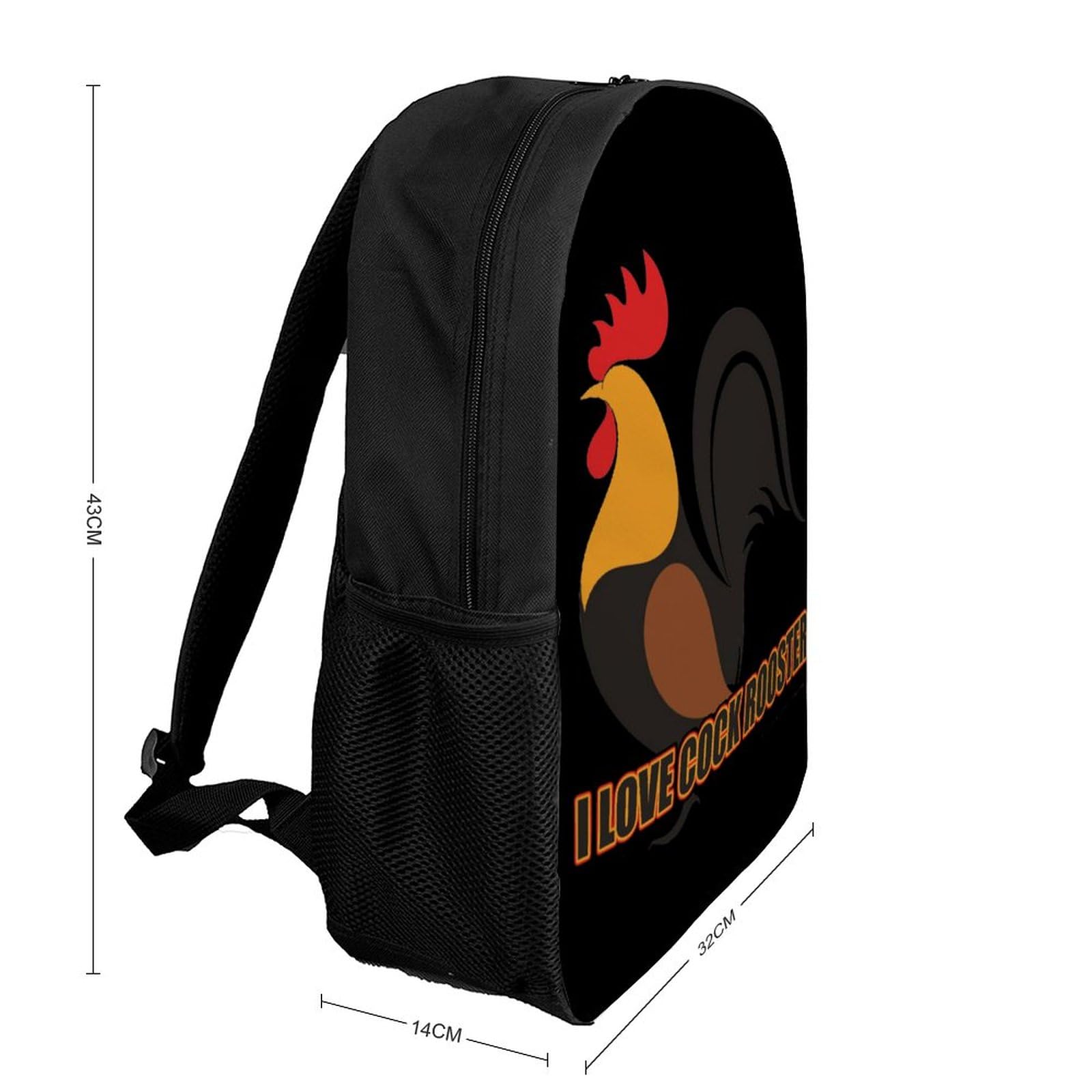 I Love Cock Rooster2 Travel Backpack Casual 17 Inch Large Daypack Shoulder Bag with Adjustable Shoulder Straps