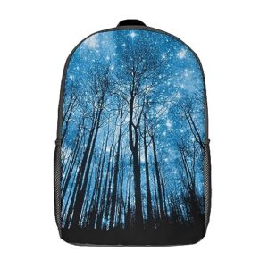 psychedelic starry night forest travel backpack casual 17 inch large daypack shoulder bag with adjustable shoulder straps