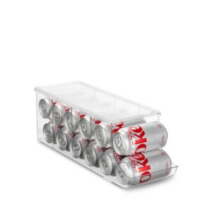 Set of 2 Stackable Refrigerator Organizer Bins Pop Soda Can Dispenser Beverage Holder for Fridge, Freezer, Kitchen, Countertops, Cabinets - Clear Plastic Canned Food Pantry Storage Rack Holds 12 Cans