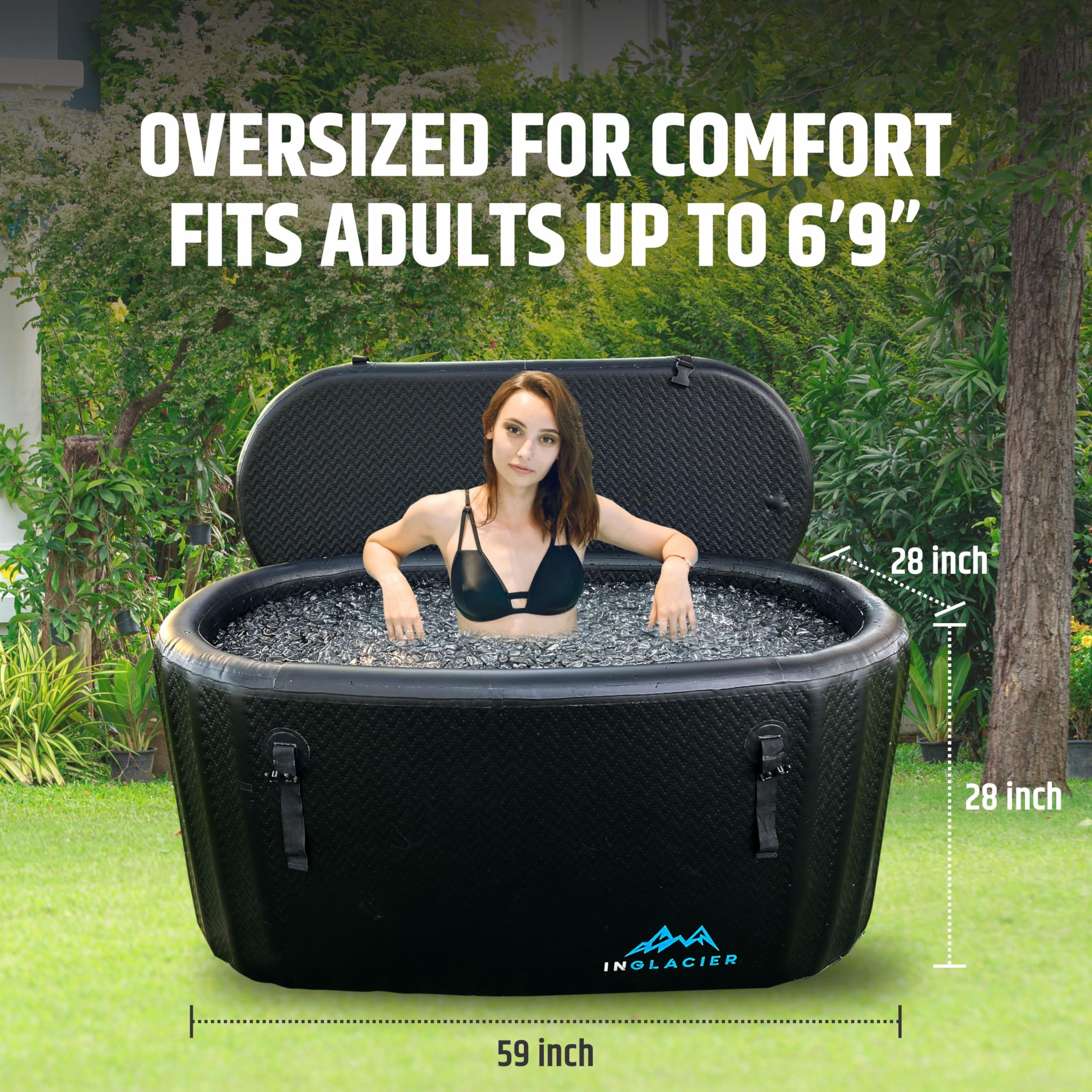 Inglacier Portable Ice Bath Tub | Cold Plunge Recovery Tub with Lid | Includes Pump, Oversized for Adults up to 6'9"