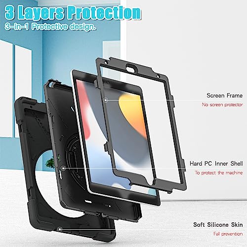 Tablet Keyboard Cases 360 Degree Rotating Stand Tablet Cases Convenient Shockproof Replacement (Black)