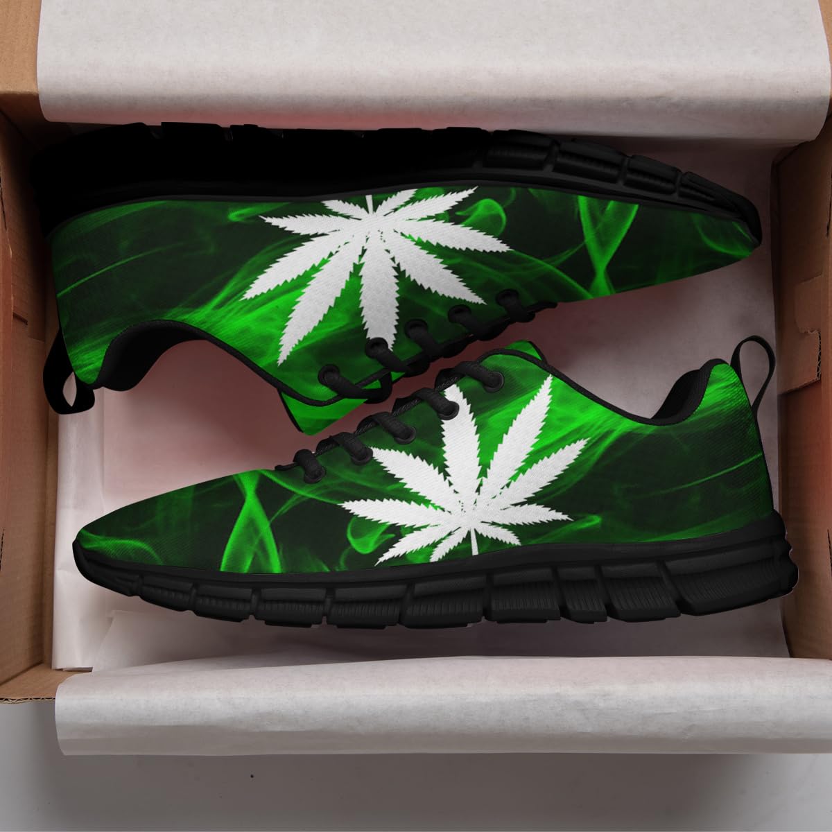 Marijuana Print Pot Leaf 420 Weed Lightweight Running Shoes Outdoor Fashion Sneaker for Men Women Black Size 10