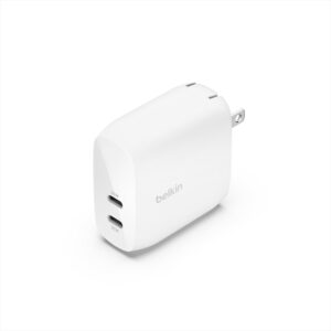 belkin boostcharge dual usb-c wall charger with pps 60w for apple iphone, ipad, samsung galaxy, google pixel - compatible w/usb-c to lightning cable & usb-c to usb-c - white