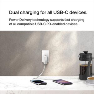 Belkin BoostCharge Dual USB-C Wall Charger with PPS 60W for Apple iPhone, iPad, Samsung Galaxy, Google Pixel - Compatible w/USB-C to Lightning Cable & USB-C to USB-C - White