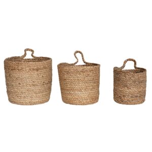 creative co-op various round braided jute nesting handles, natural, set of 3 basket