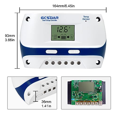 GCSOAR Solar Charge Controller PWM,30A,12V/24V,with LCD Display,Suitable for Sealed, Gel, Flooded Battery,Used in RVs, Trailers, Boats, Yachts,Home Use,Farm