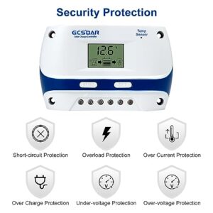 GCSOAR Solar Charge Controller PWM,30A,12V/24V,with LCD Display,Suitable for Sealed, Gel, Flooded Battery,Used in RVs, Trailers, Boats, Yachts,Home Use,Farm