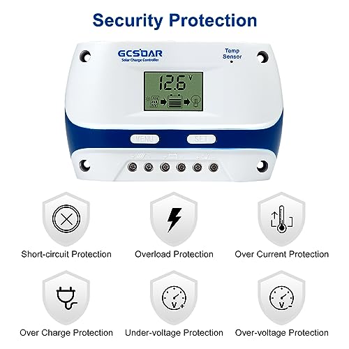 GCSOAR Solar Charge Controller PWM,30A,12V/24V,with LCD Display,Suitable for Sealed, Gel, Flooded Battery,Used in RVs, Trailers, Boats, Yachts,Home Use,Farm